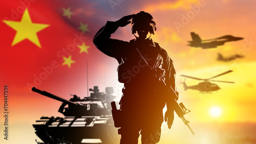 Photography Soldier with flag of China