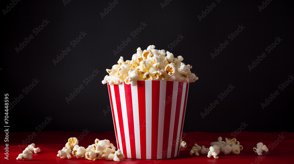popcorn in a red striped bucket