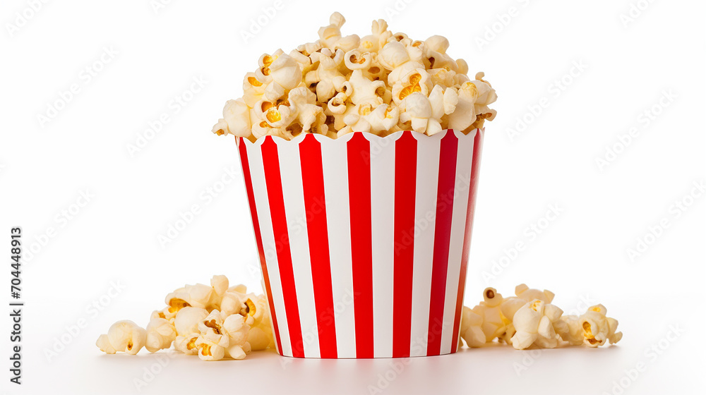 popcorn in cardboard box isolated on white background popcorn in cardboard box isolated on white background