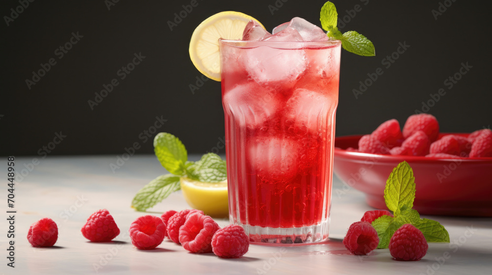 Cold cocktail drink juice ice raspberry Cold cocktail drink juice ice raspberry