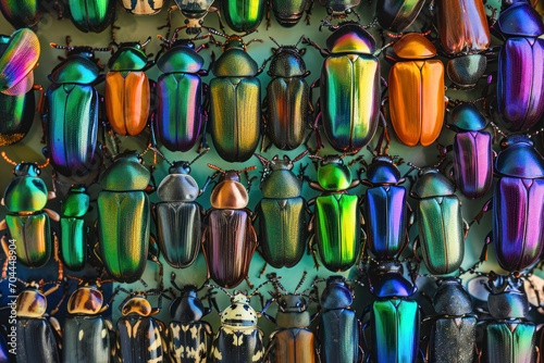 Jewel-toned beetle collection, a vibrant image featuring a diverse collection of beetles in jewel-like colors.