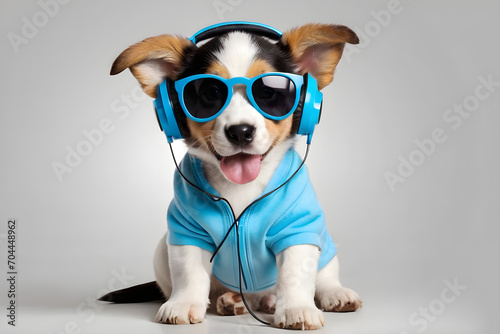 A dog with headphones and sunglasses on. Generative AI © 냥냥냥 난