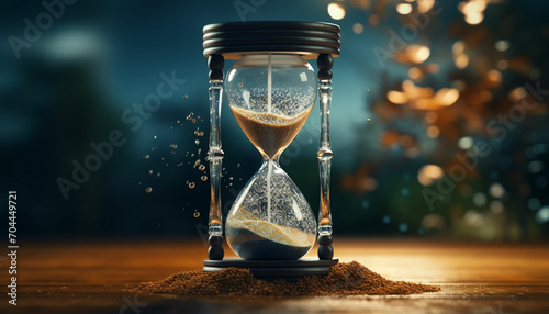 Design an hourglass filled with carbon footprints as the flowing sand, emphasizing the need to reduce carbon emissions to combat global warming. © Rehan