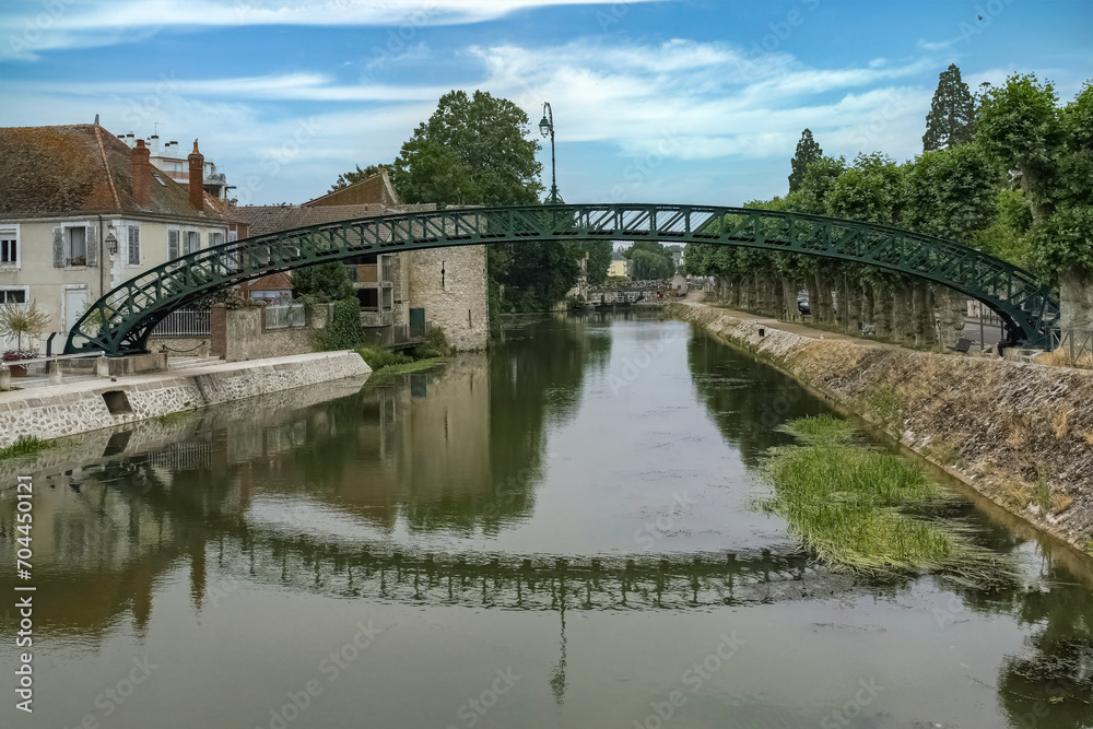 Montargis, beautiful city in France, the footbridge on the canal
