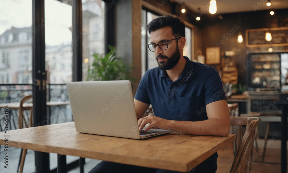 Focused professional working from home office, online work from home, online business, created with Generative AI Focused professional working from home office, online work from home, online business, created with Generative AI