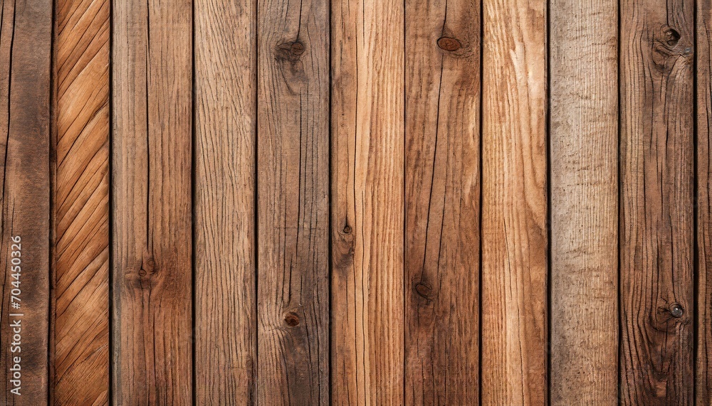 Naklejka premium HD background banner with an inviting brown plank wooden texture. The design should highlight the detailed grains and patterns of the wood, creating a visually appealing backdrop suitable for a range