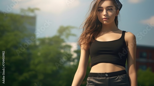 A girl with crop top posing like a model for the camera