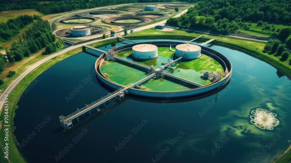 Aerial top view Water Treatment Plant for Purify Water or Environment Conservation. Aerial top view Water Treatment Plant for Purify Water or Environment Conservation.