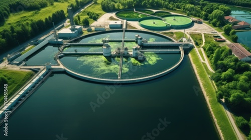 Aerial top view Water Treatment Plant for Purify Water or Environment Conservation. 