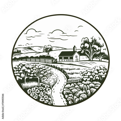 vector graphic illustration of vintage rustic farm garden logo badge design