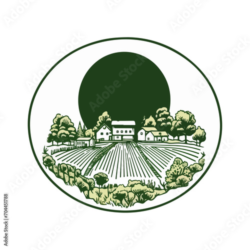 vintage logo badge illustration of outdoor farm nature rustic garden vector design