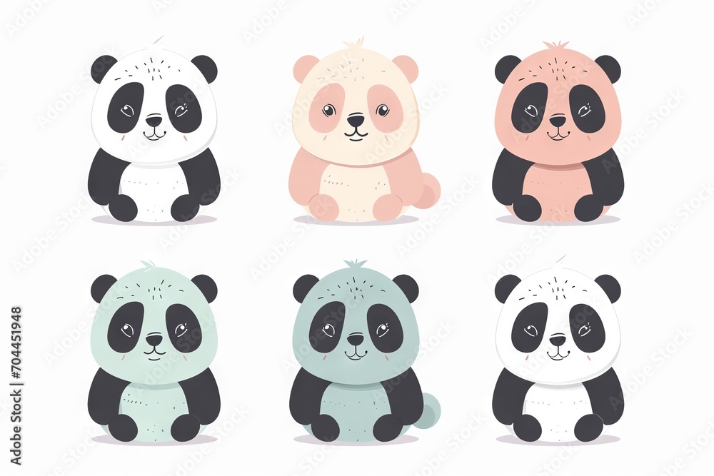 Very childish watercolor vintage cartoon cute and charming kawaii animal clipart vector, organic forms with desaturated light and airy pastel color palette. Great as nursery art.
