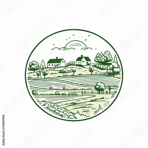 a logo vector illustration of countryside rustic farm garden for grapich design photo