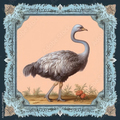 Illustration Print Featuring the Majestic Ostrich, Rendered in a Dark and White Palette for a Bold and Distinctive Style.