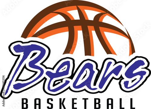 Bears Basketball Team Graphic is a sports design template that includes graphic Bears text and a stylized basketball. This is a great modern design for advertising and promotion such as t-shirts.