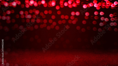 red cement floor with red light circles bokeh used for Christmas or Valentines day festive background. red sparkle glitter abstract background. gradient red background with bokeh flowing. photo