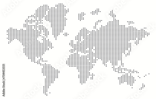 Simple dotted world map in modern style. World map made of dots.