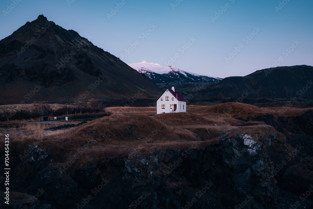 Lonely house on the Coastline at Arnastapi, a fishing village on the Snaefellsnes peninsula in West iceland.