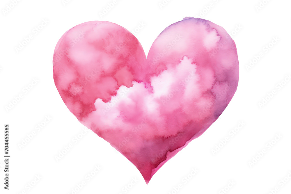 Pink cloud heart watercolor isolated.