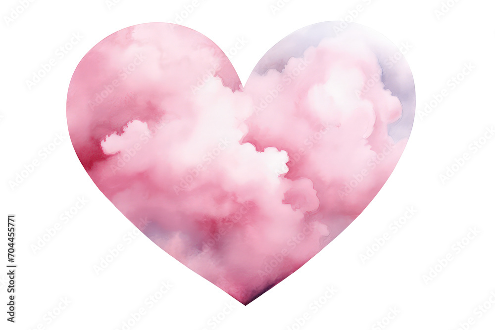 Pink cloud heart watercolor isolated.
