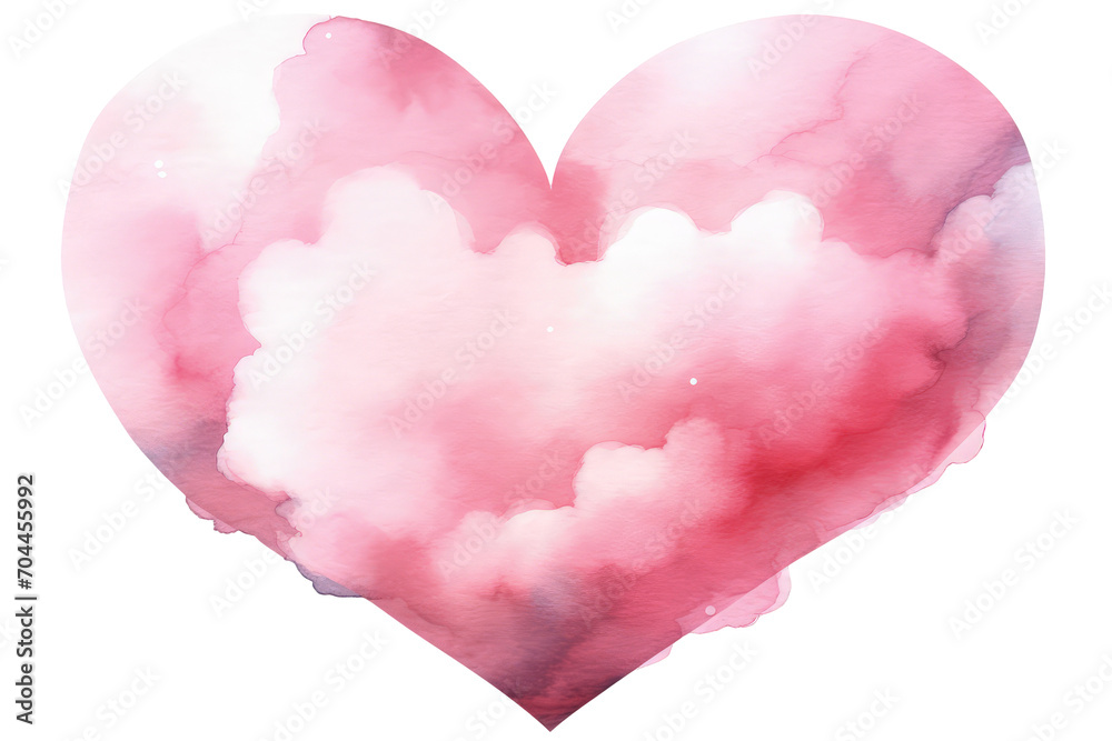 Pink cloud heart watercolor isolated.