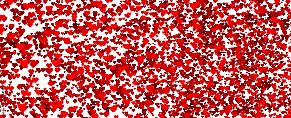 Red hearts pattern on white illustration background. Valentine's day holidays copy space greeting card.