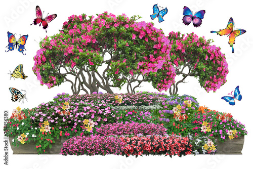 Beautiful flowers with 8 butterflies on a white background . f 02 photo
