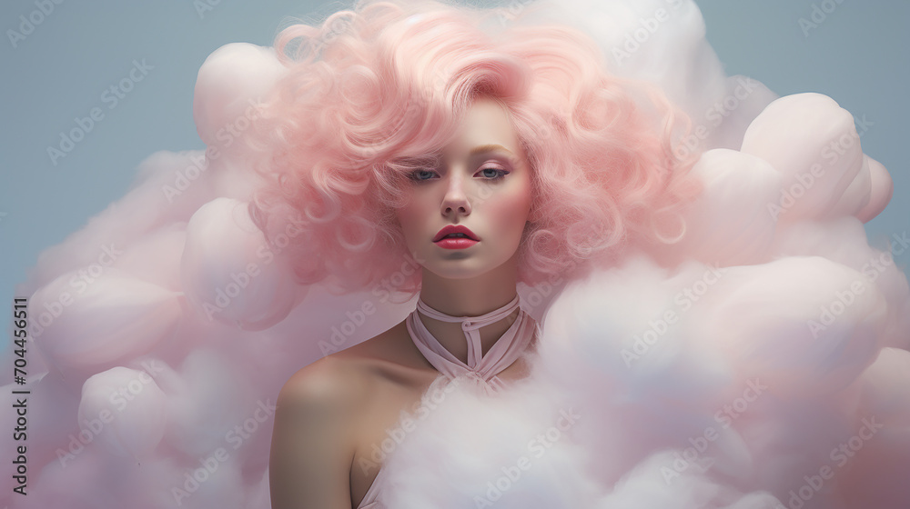 woman with cotton candy hair illustration