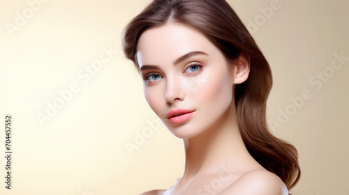 Beautiful young woman with healthy skin . Spa, skincare and wellness. advertising. Close up, copyspace. 