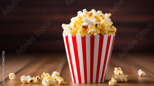 delicious popcorn in decorative paper popcorn bucket