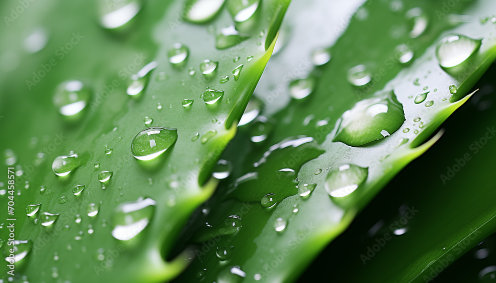 aloe vera leaves with water drops.