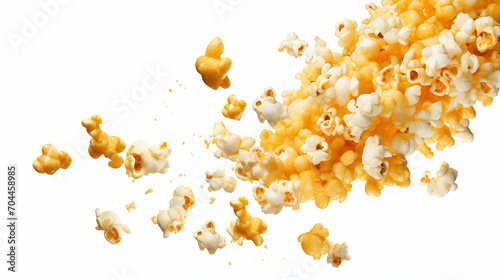 white background with falling popcorn isolated