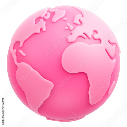 Cute cartoon pink planet Earth 3d vector icon on white background. Love around the world and Happy Valentine's day concept. Pink world. Love, peace and kindness in the whole world. Global love day