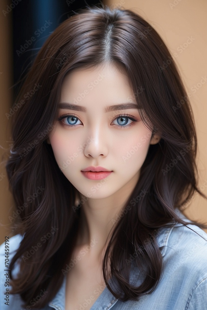 Enigmatic Charm: Mesmerizing Woman with Dark Hair and Piercing Light Eyes Enigmatic Charm: Mesmerizing Woman with Dark Hair and Piercing Light Eyes