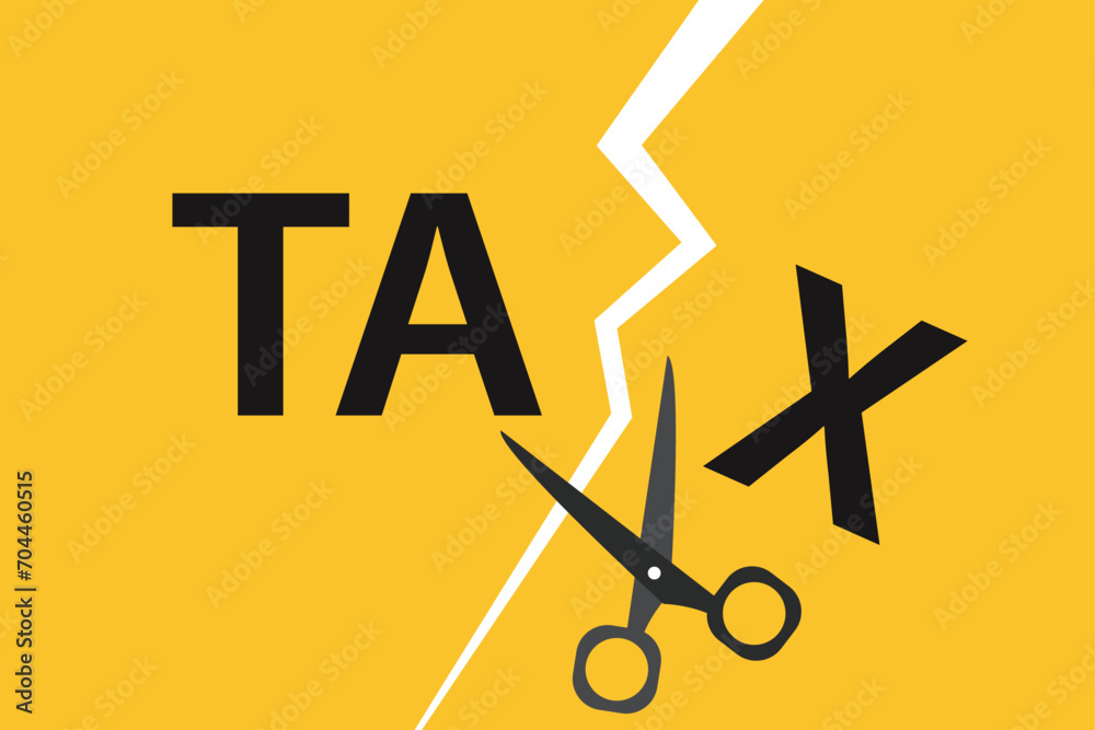 Scissors cutting tax. concept of Business, finance and profit - obrazy, fototapety, plakaty 