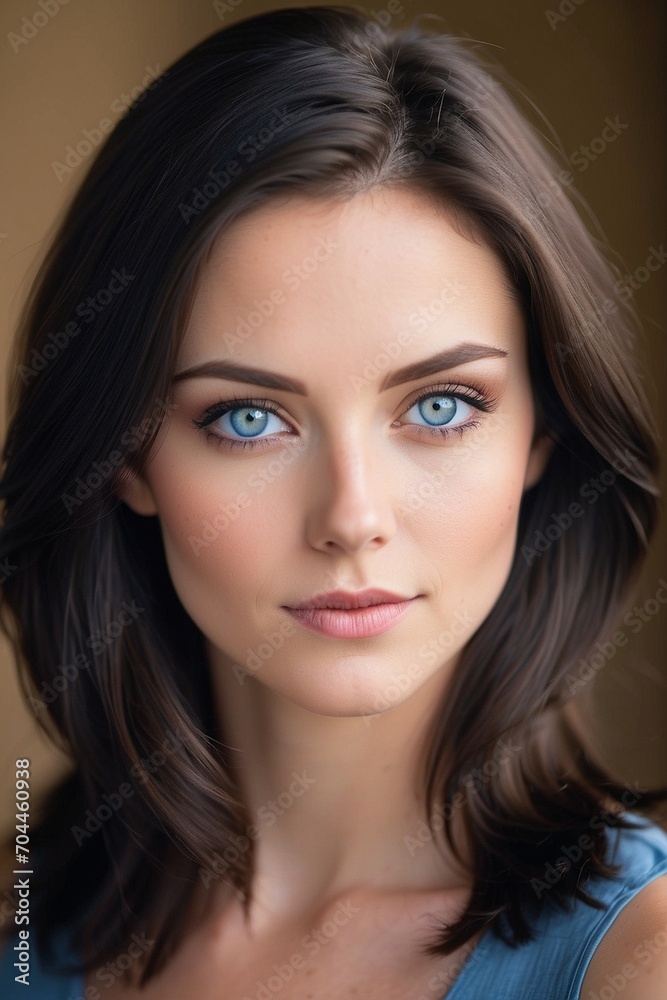 Ethereal Contrast: Stunning Woman with Dark Hair and Light Eyes Ethereal Contrast: Stunning Woman with Dark Hair and Light Eyes