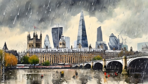 a painting depicting the city of london a beautiful city soaked in the rain generative ai