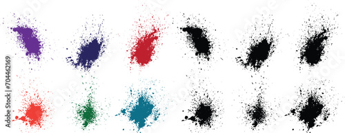 Grunge smudges paint purple, wheat, black, red, green, orange color blood brush element design set