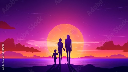 Sunset Silhouette Magic. Happy Family Play