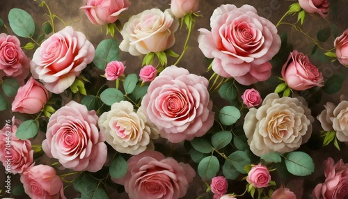 artificial roses flower bouquest background in vintage style