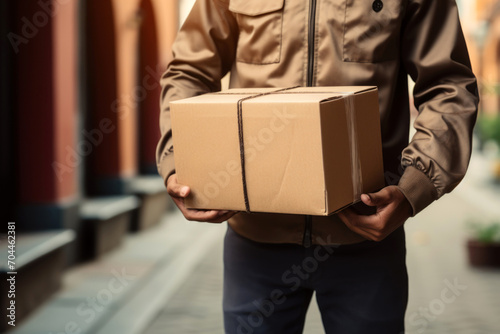man with cardboard box. delivery