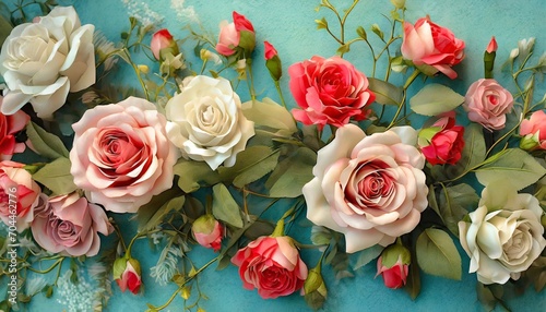 artificial roses flower bouquest background in vintage style