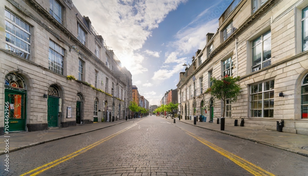 Naklejka premium view of empty eustace street in the city center of dublin ireland with no people