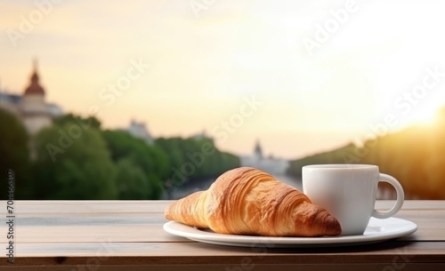 croissant and cup of coffee on the table