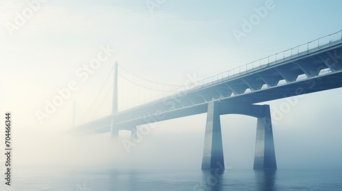Modern bridge in the mist,Landscape, large buildings, rivers and bridges © CStock