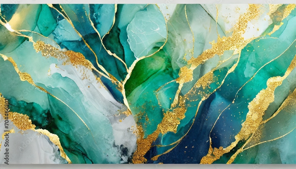 alcohol ink technique vector textures luxury blue green and gold marble abstract background set creative paint in natural colors with glitter