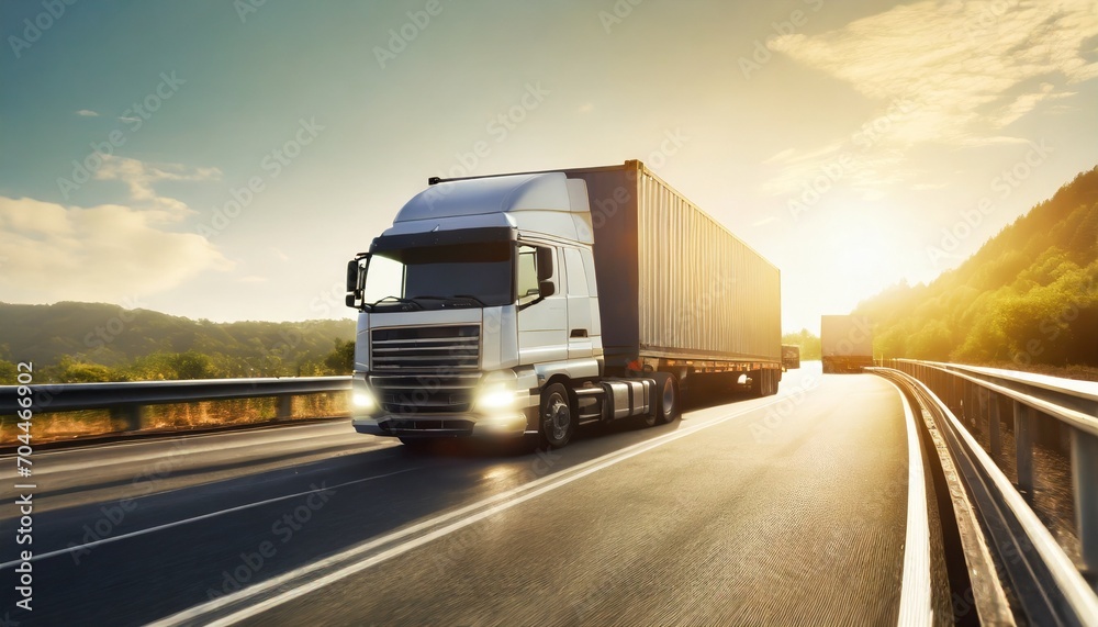 cargo container shipping semi trailer trucks driving on highway road commercial truck transport express delivery transit freight truck logistic cargo transport