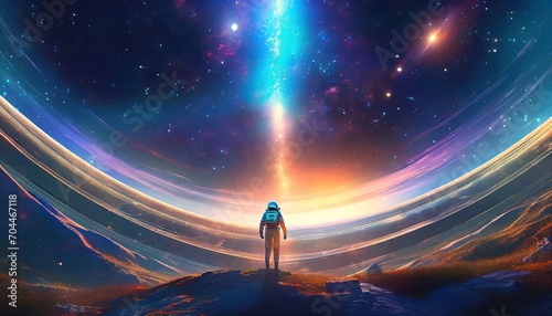 a sci fi scene of a cosmic explorer encountering a celestial anomaly digital concept illustration painting
