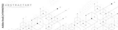 Modern technology vector illustration with square grid. Technology banner template cubes texture. Digital geometric abstraction with lines and dots