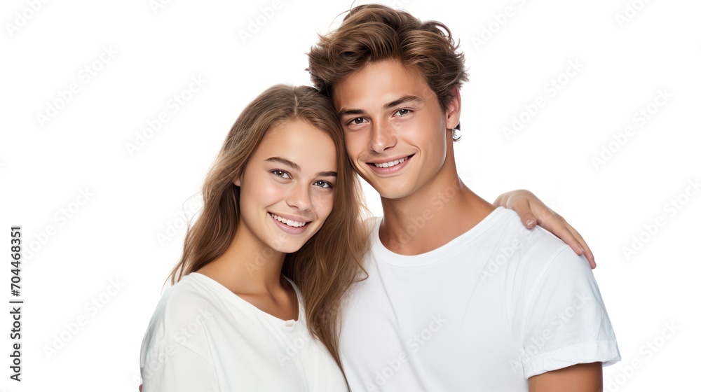 Young couple with Valentine's Day concept, teen happy smiling couple, isolated on white background Young couple with Valentine's Day concept, teen happy smiling couple, isolated on white background